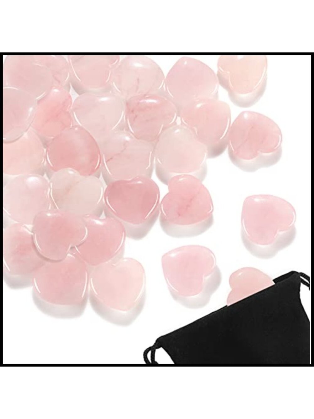Rose Quartz Heart Worry Stones 24pc Set with Pouch Polished Crystal